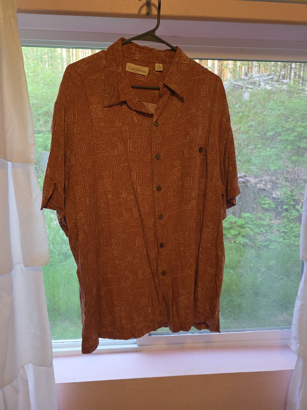 Caribbean Orange Printed Short Sleeve Rayon Shirt